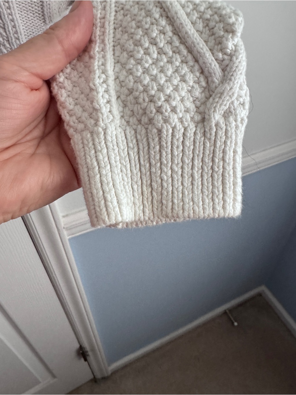 Quince Organic Cotton Cropped Cable Knit Crew Sweater Ivory S - Picture 8 of 14